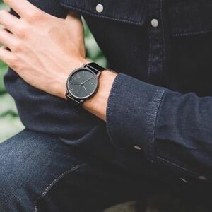 Men’s Komono Black Leather Band Watch